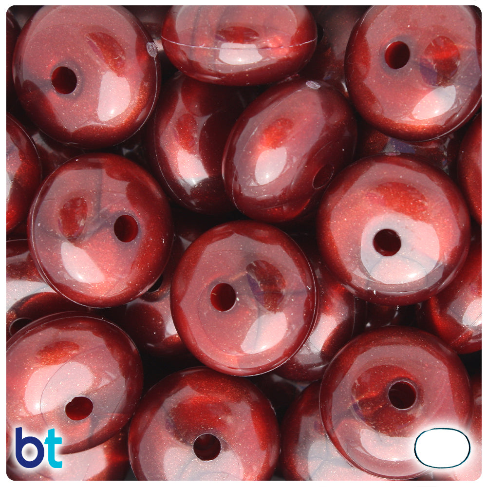 Garnet Transparent 22mm Cushion Plastic Beads - Gold Swirls (5pcs)