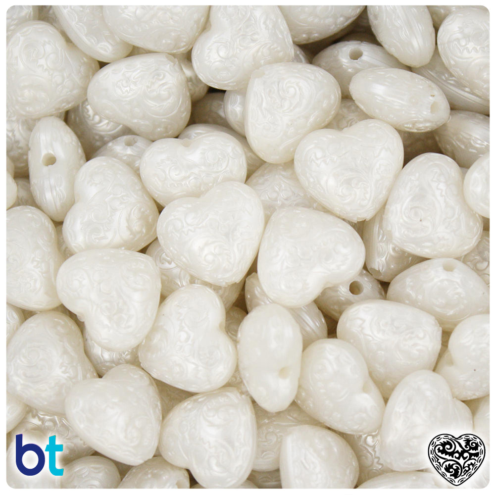 Bridal Pearl 15mm Filigree Heart Plastic Pendant Beads (25pcs)