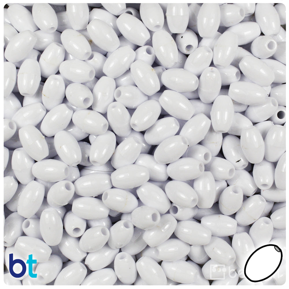 White Opaque 9mm Oat Plastic Beads (500pcs)