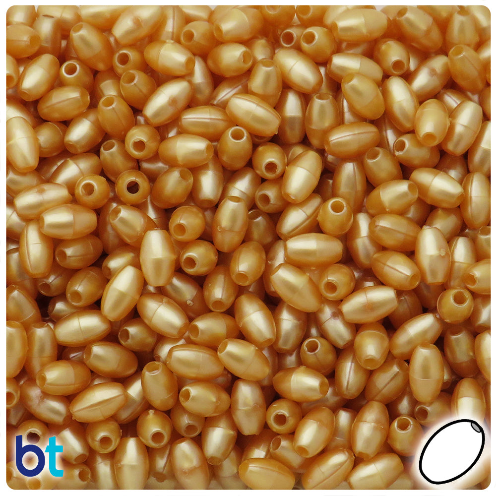 Gold Pearl 9mm Oat Plastic Beads (500pcs)