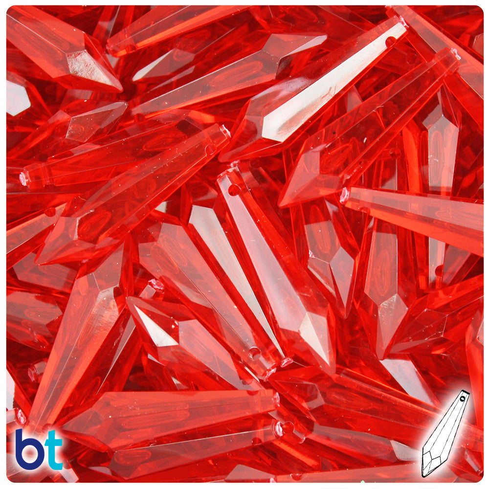 Ruby Transparent 32mm Faceted Plastic Pendants (10pcs)