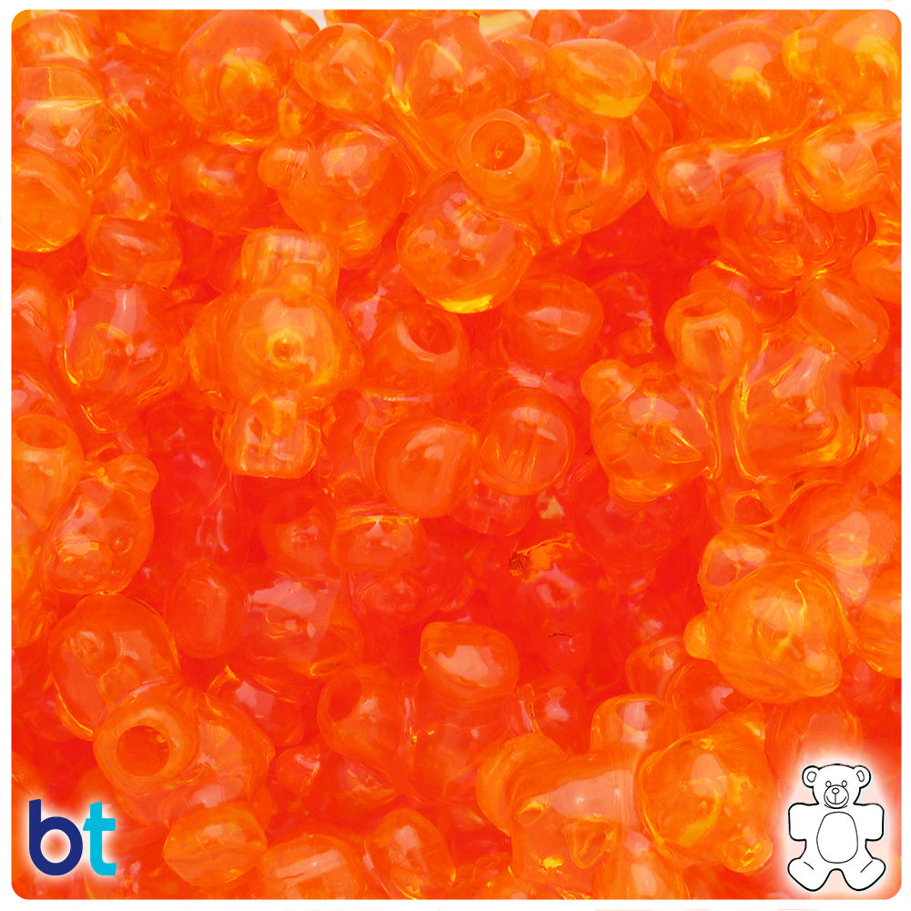 Orange Transparent 25mm Teddy Bear Pony Beads (24pcs)