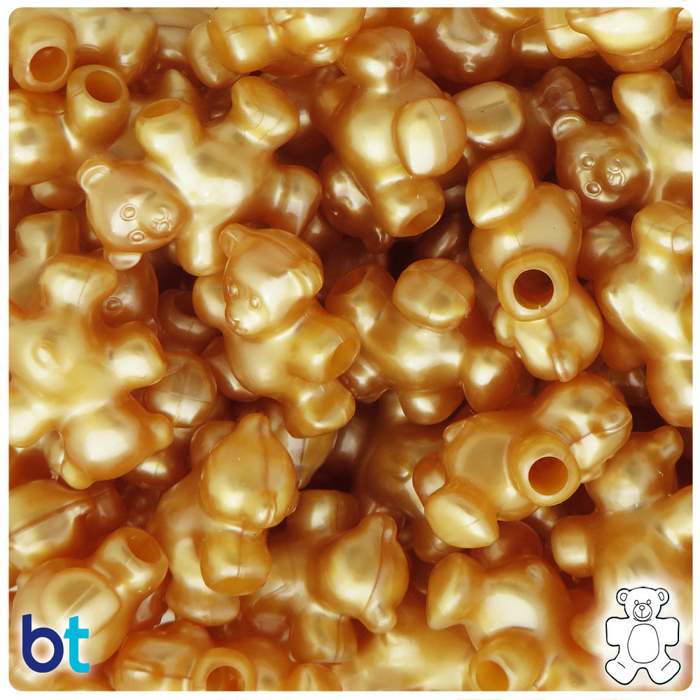Gold Pearl 25mm Teddy Bear Pony Beads (8pcs)