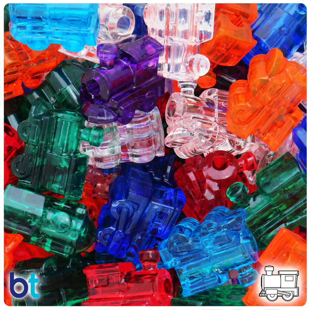 Transparent Mix 22mm Train Pony Beads (24pcs)