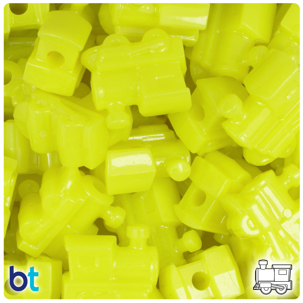 Lemon Neon Bright 22mm Train Pony Beads (24pcs)