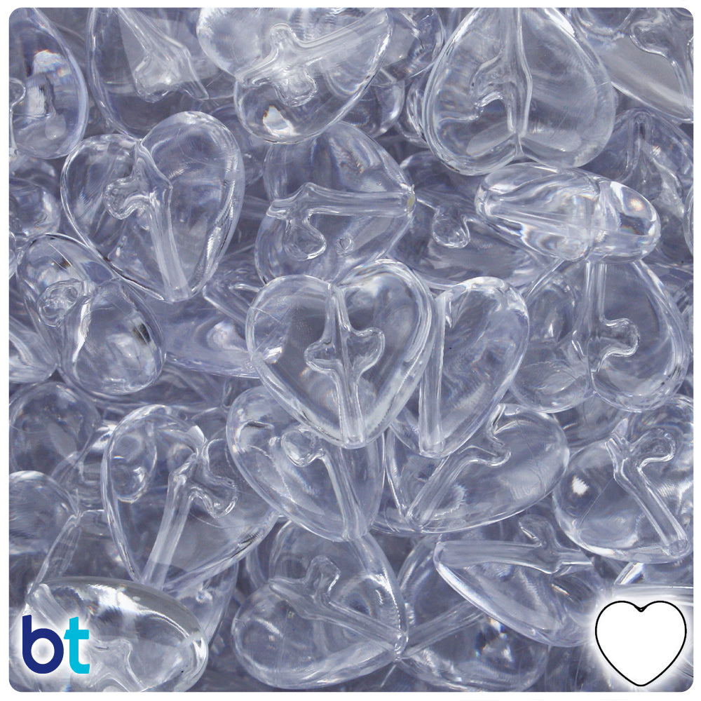 BeadTin Crystal Transparent 12mm Heart (HH) Plastic Pony Beads (250pcs)