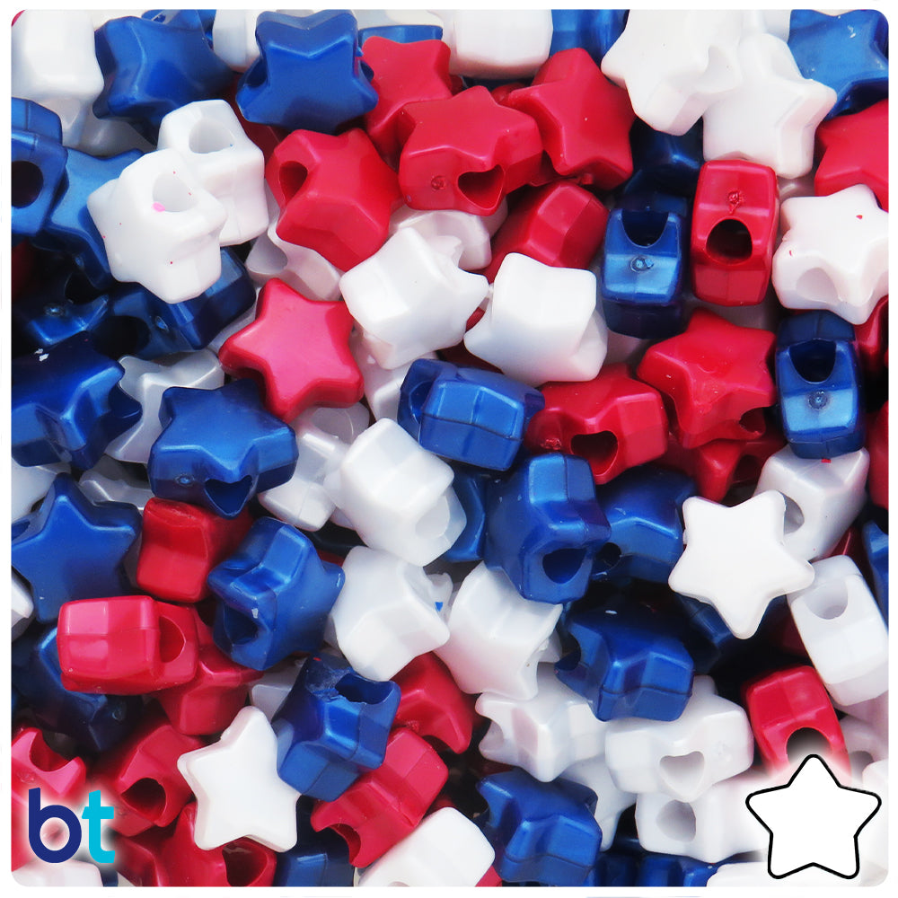 Patriotic Pearl Mix 13mm Star Pony Beads (50pcs)