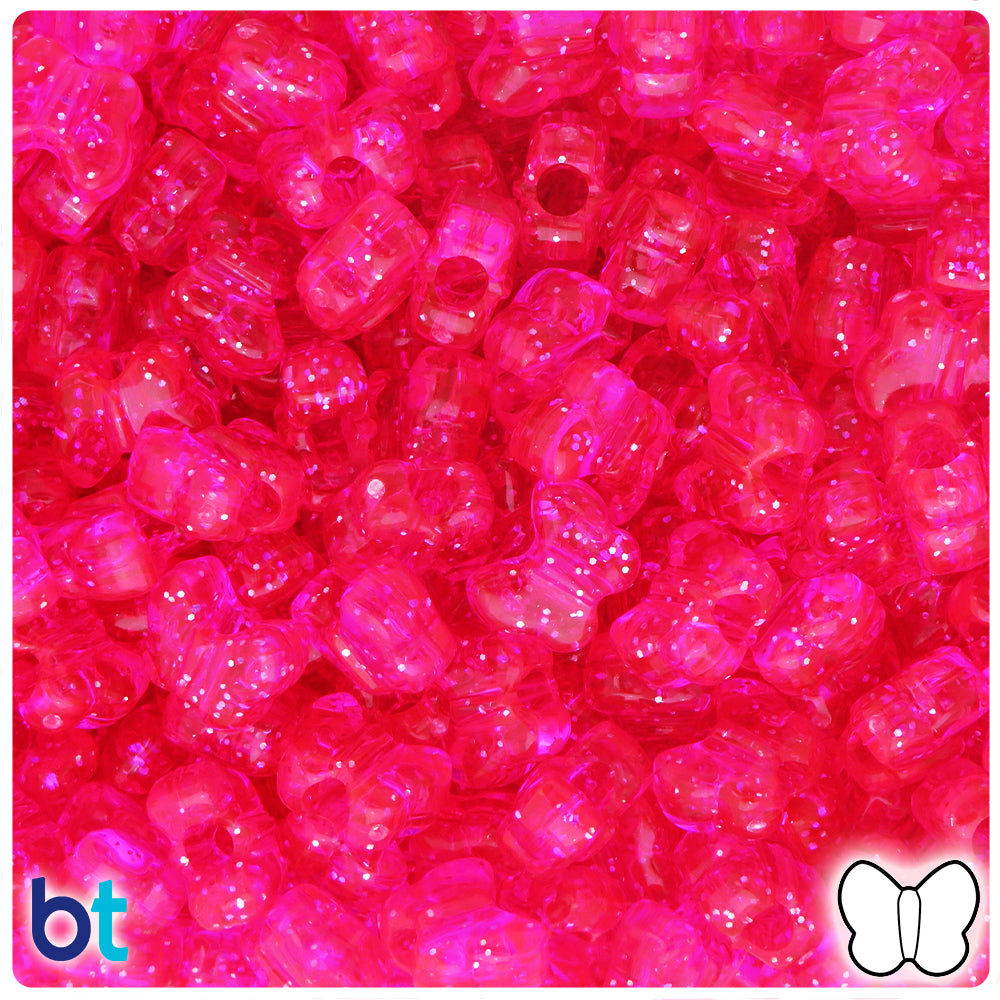 Bright Pink Sparkle 13mm Butterfly Pony Beads (50pcs)