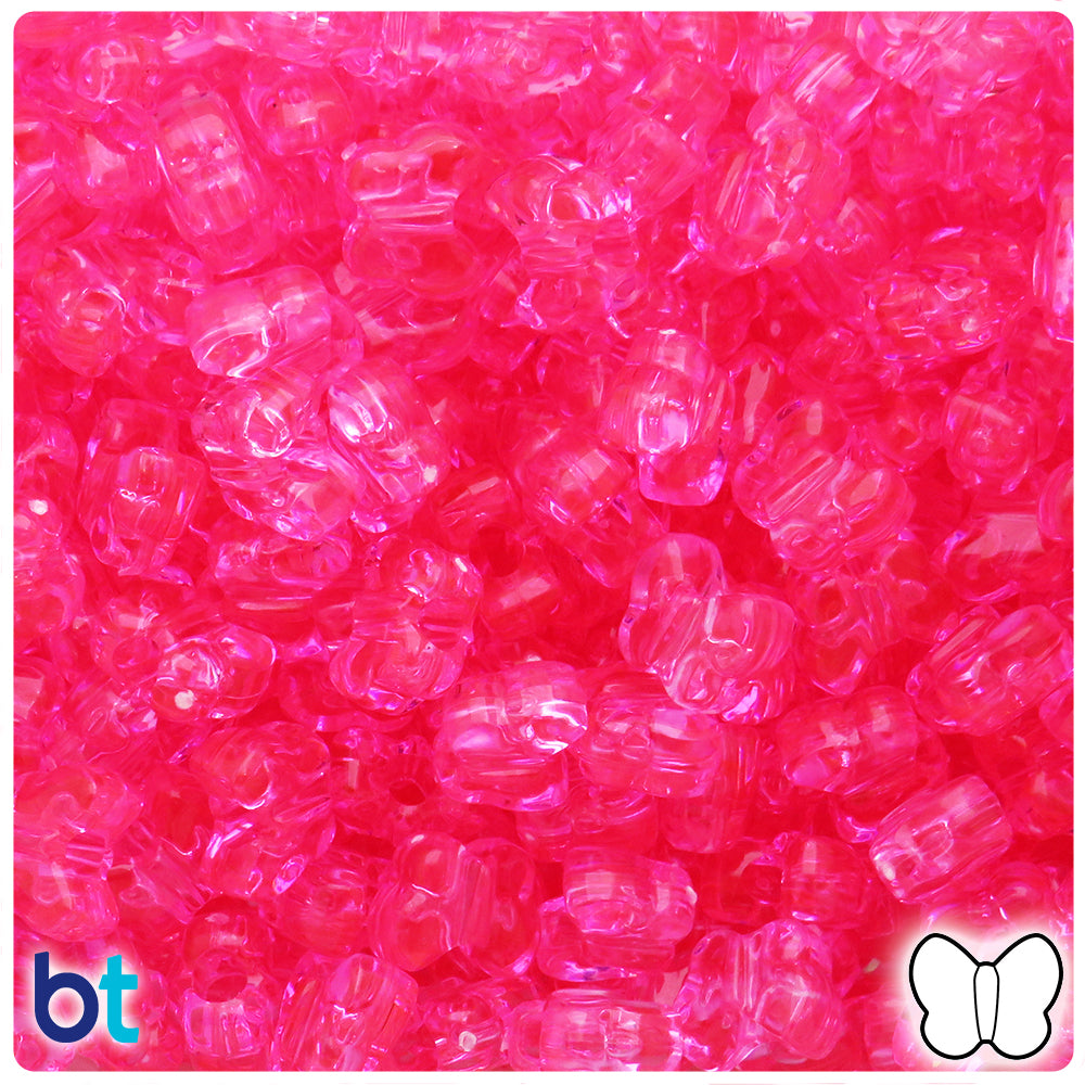 Medium Pink Transparent 13mm Butterfly Pony Beads (50pcs)