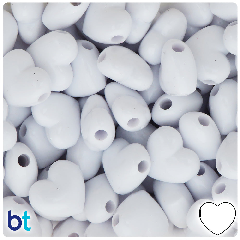 Bright White Opaque 18mm Heart Pony Beads (24pcs)