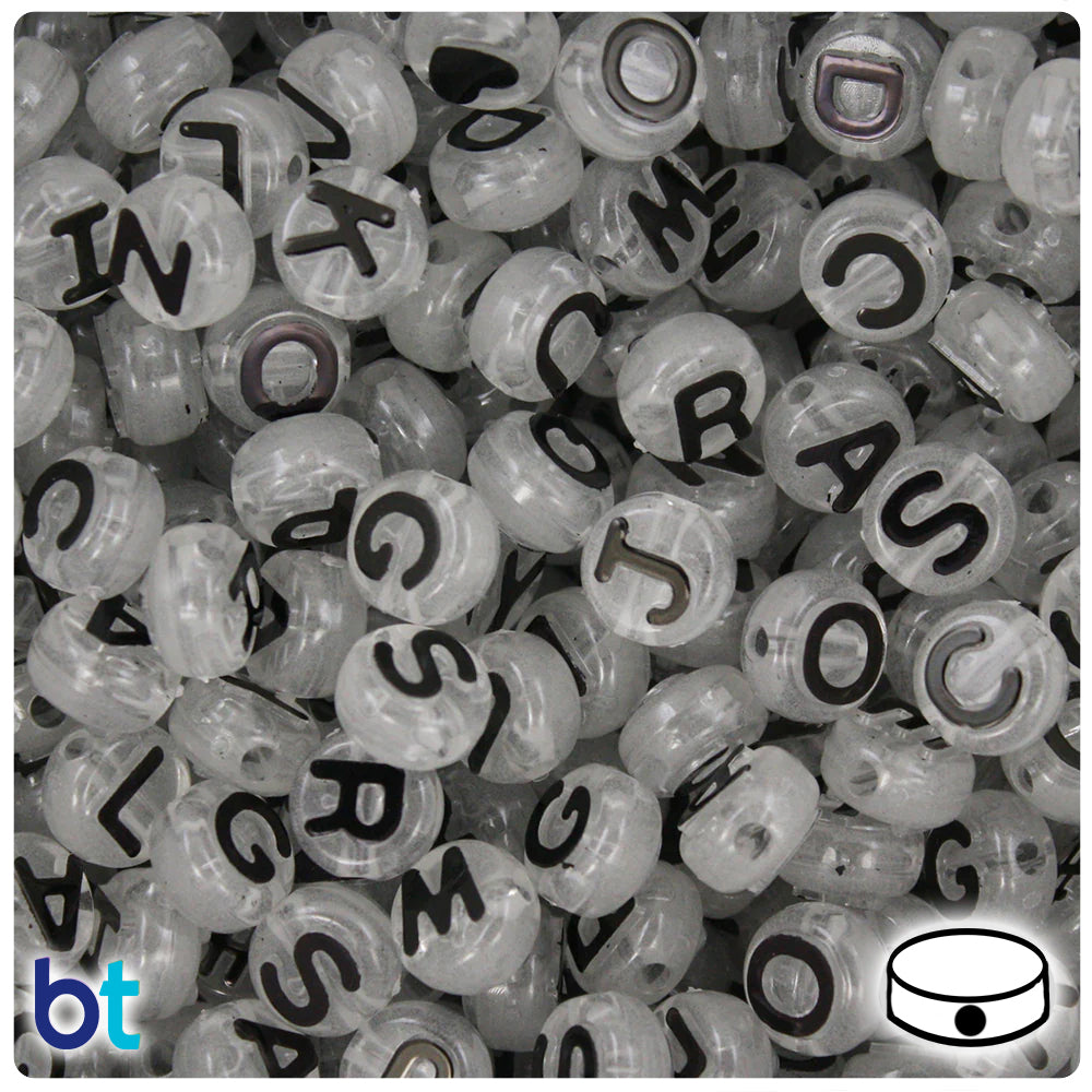 Night Glow-in-the-Dark 10mm Coin Alpha Beads - Black Letter Mix (144pcs)