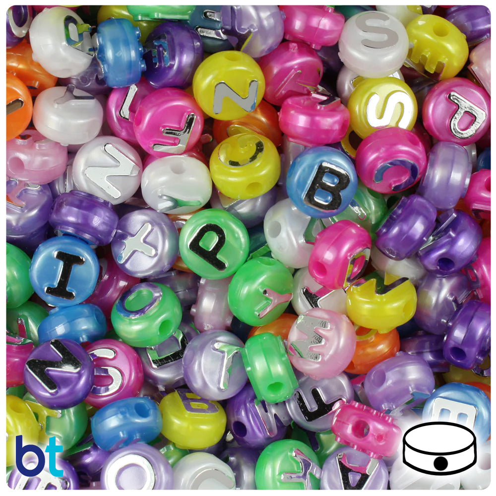Pearl Mix 10mm Coin Alpha Beads - Silver Letter Mix (144pcs)
