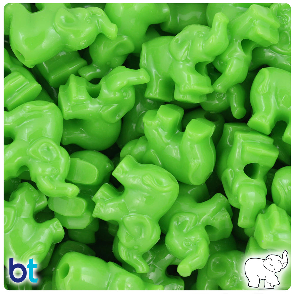 Lime Opaque 25mm Elephant Pony Beads (8pcs)