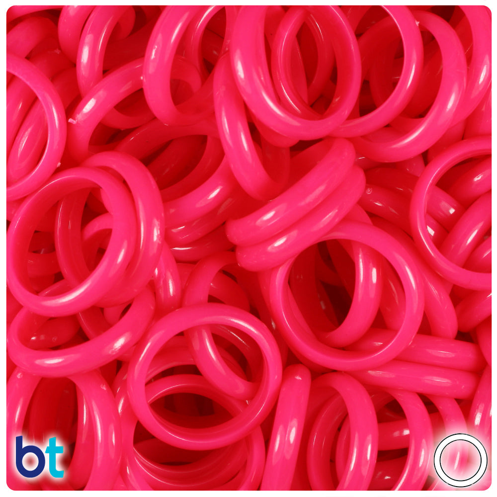 Magenta Neon Bright 22mm Plastic Finger Rings (35pcs)