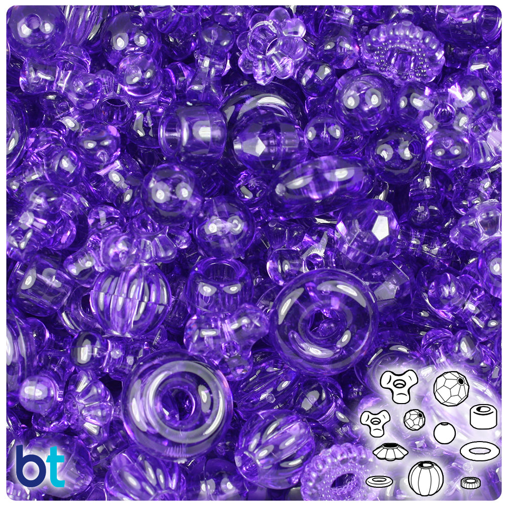 Amethyst Transparent Plastic Craft Beads Mix (4oz)