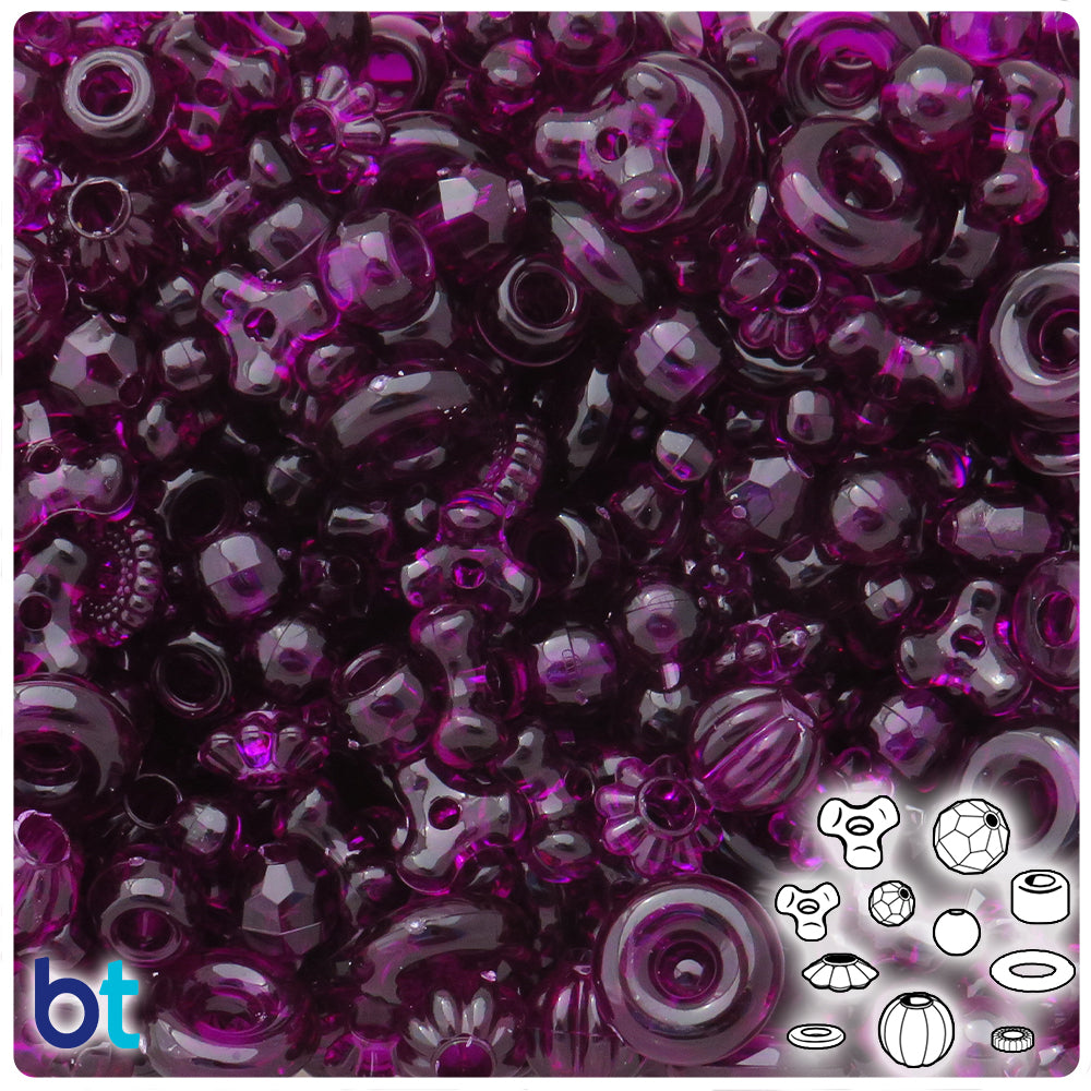 Dark Amethyst Transparent Plastic Craft Beads Mix (4oz)
