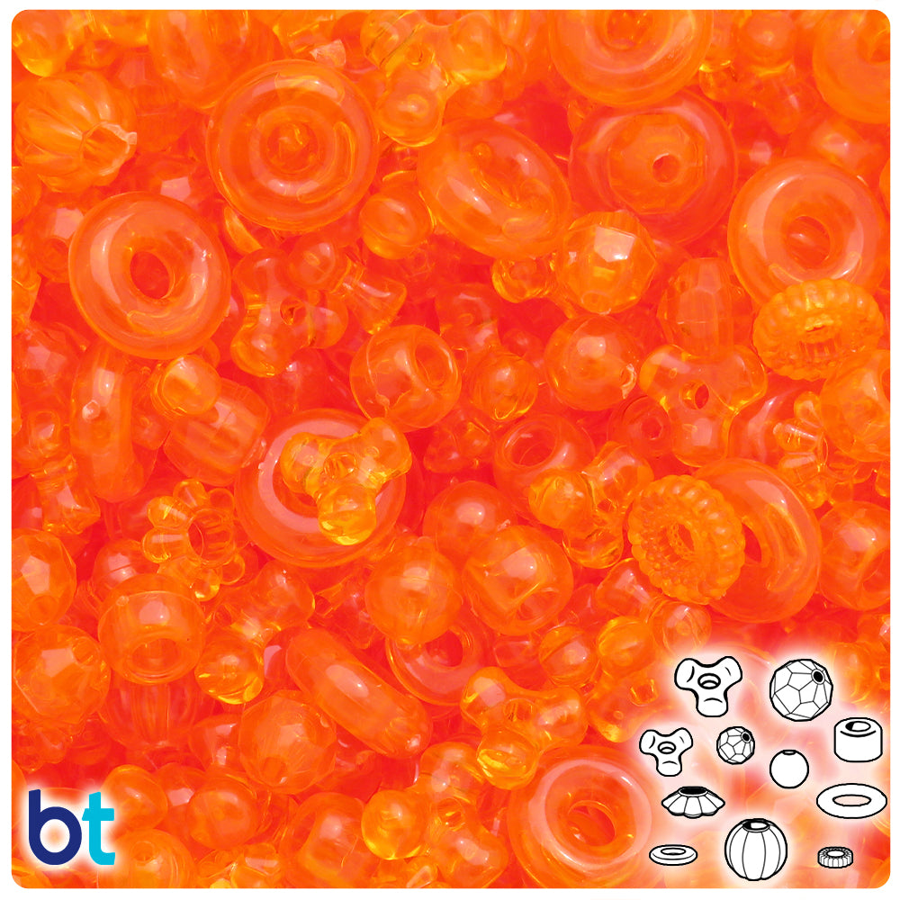 Orange Transparent Plastic Craft Beads Mix (4oz)