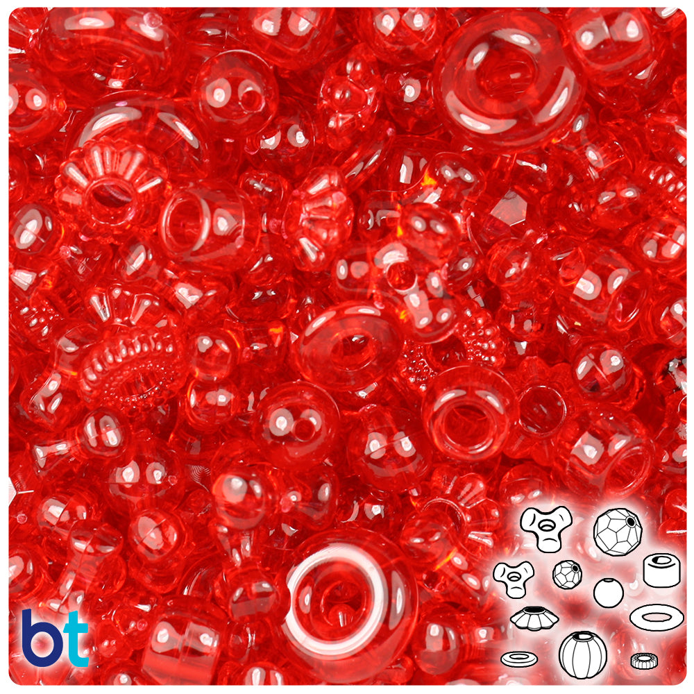 Ruby Transparent Plastic Craft Beads Mix (4oz)