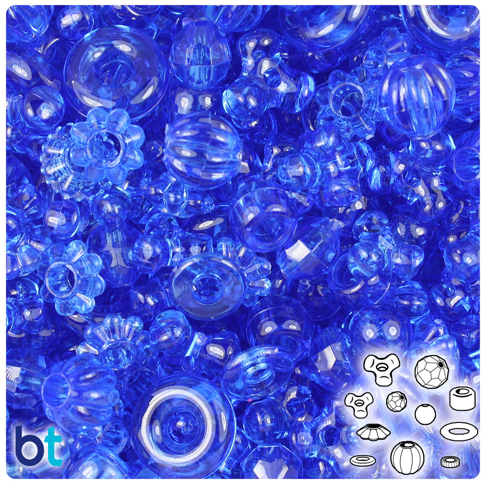 Dark Sapphire Transparent Plastic Craft Beads Mix (4oz)