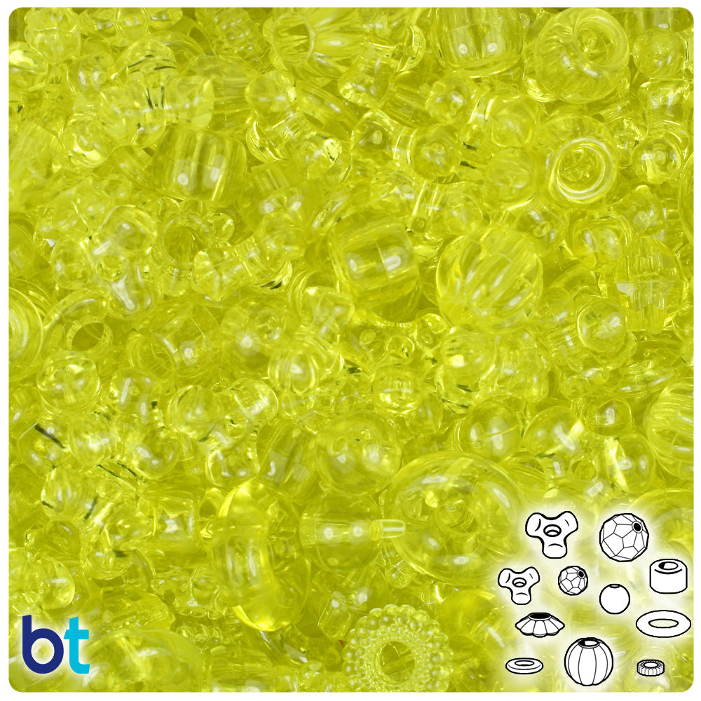Yellow Transparent Plastic Craft Beads Mix (4oz)