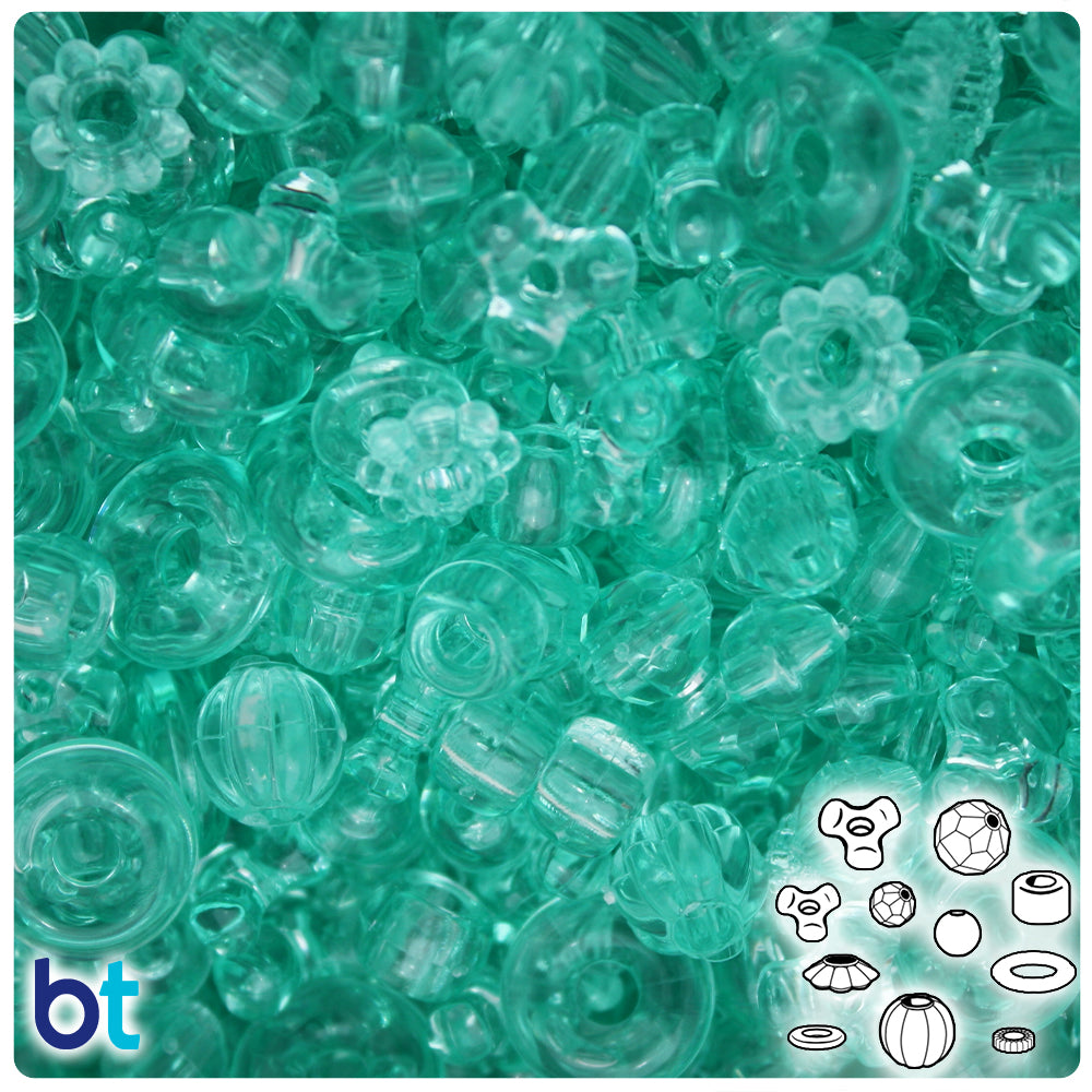 Green Aqua Transparent Plastic Craft Beads Mix (4oz)