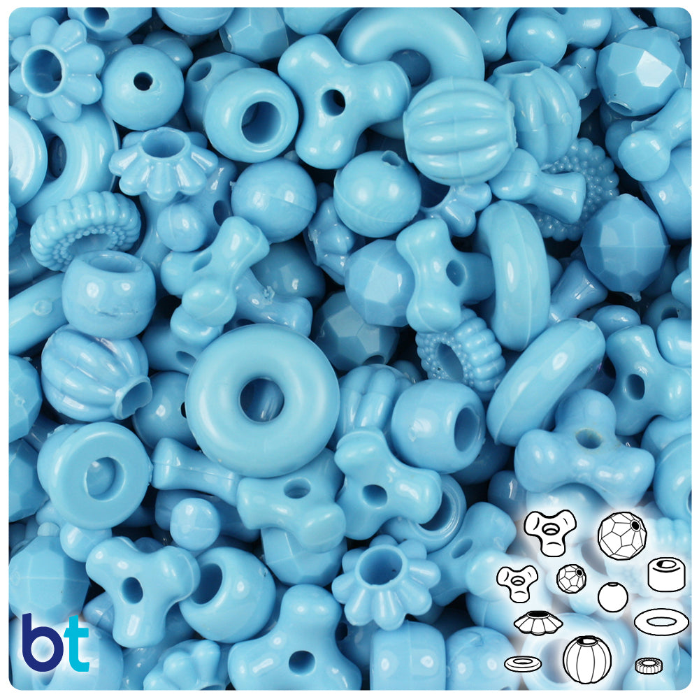 Baby Blue Opaque Plastic Craft Beads Mix (4oz)