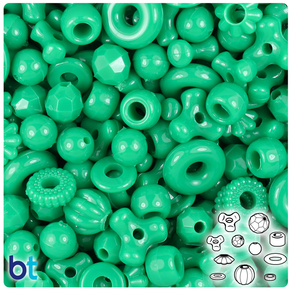 Green Opaque Plastic Craft Beads Mix (4oz)