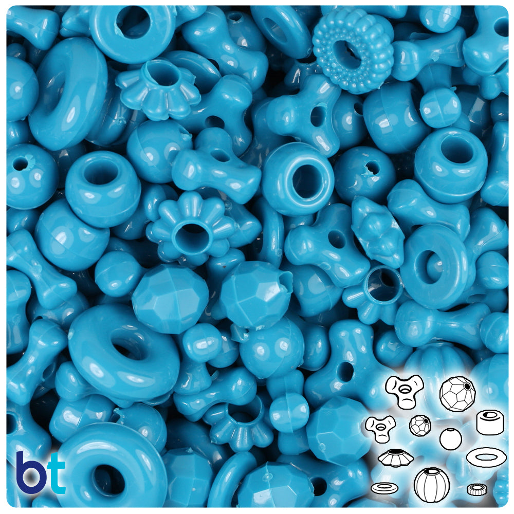 Dark Turquoise Opaque Plastic Craft Beads Mix (4oz)