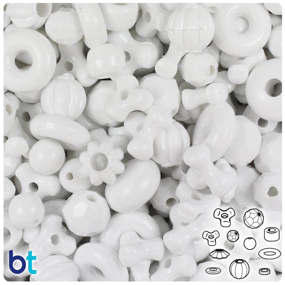 White Opaque Plastic Craft Beads Mix (4oz)