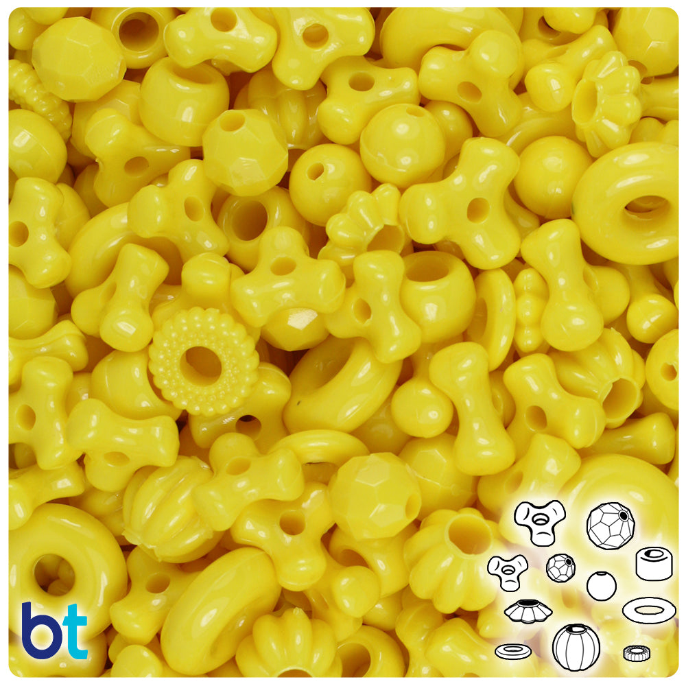 Yellow Opaque Plastic Craft Beads Mix (4oz)