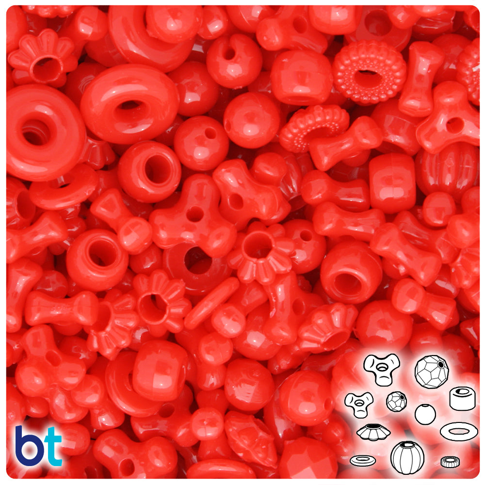 Bright Red Opaque Plastic Craft Beads Mix (4oz)