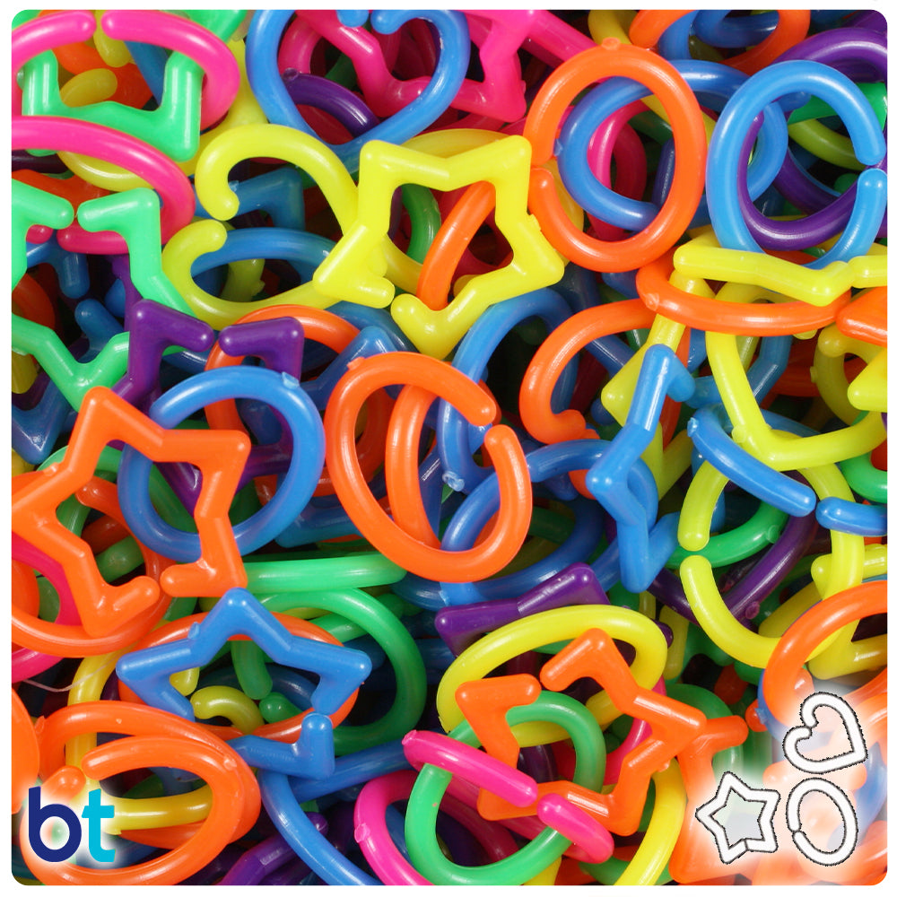 Neon Bright Mix Assorted Plastic Open Links (3oz)