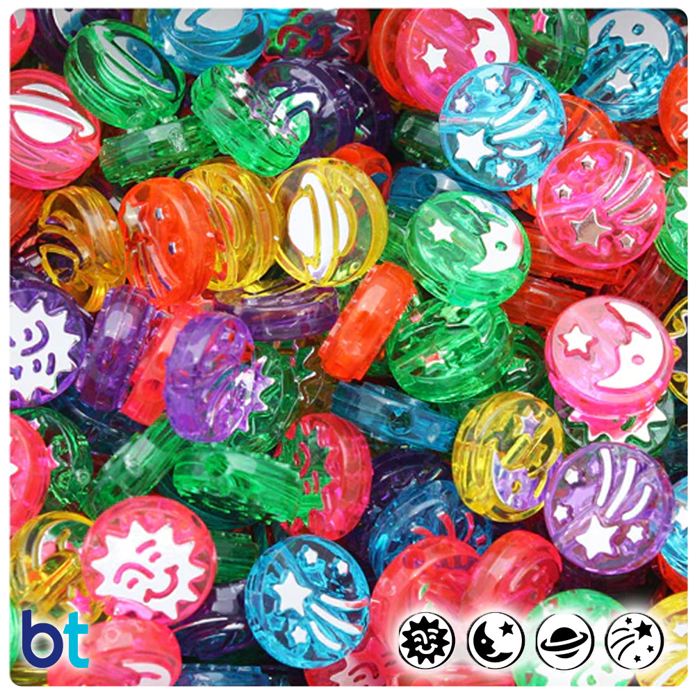 Celestial 13mm Picture Beads - Jelly Transparent Mix with Silver (30pcs)