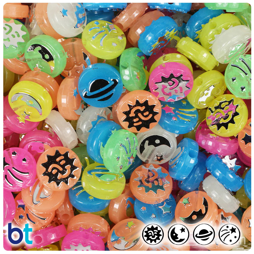 Celestial 13mm Picture Beads - Glow Mix with Silver (30pcs)