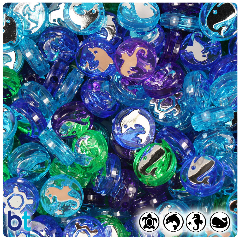 Sea Life 13mm Picture Beads - Cool Transparent Mix with Silver (30pcs)