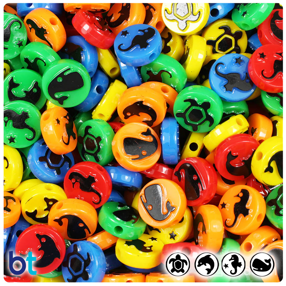Sea Life 13mm Picture Beads - Primary Opaque Mix with Black (30pcs)