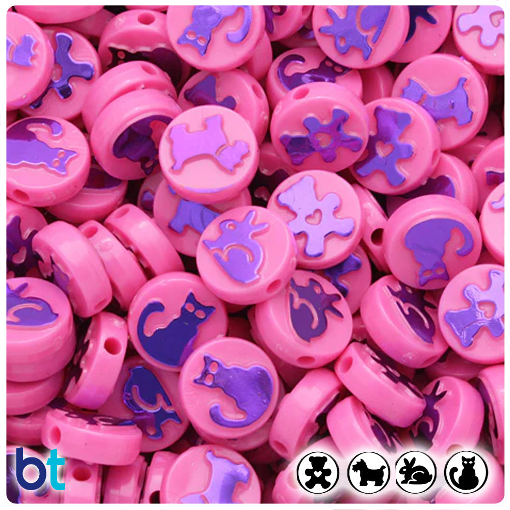 Pets 13mm Picture Beads - Dark Pink Opaque with Metallic Purple (30pcs)