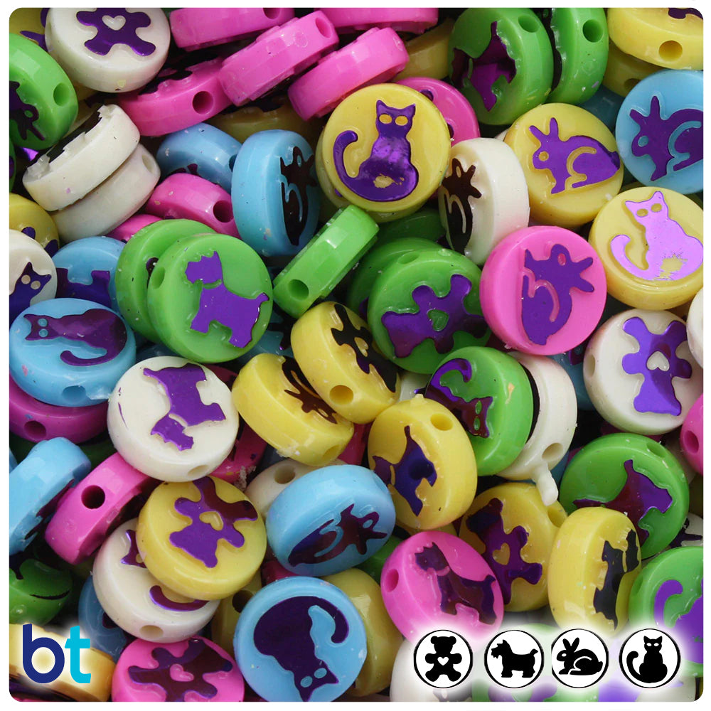 Pets 13mm Picture Beads - Opaque Mix with Metallic Purple (30pcs)