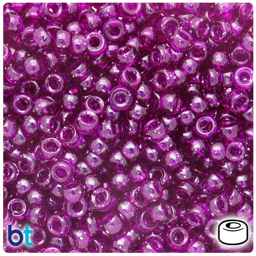 Dark Amethyst Sparkle 6.5mm Mini Barrel Pony Beads (200pcs)