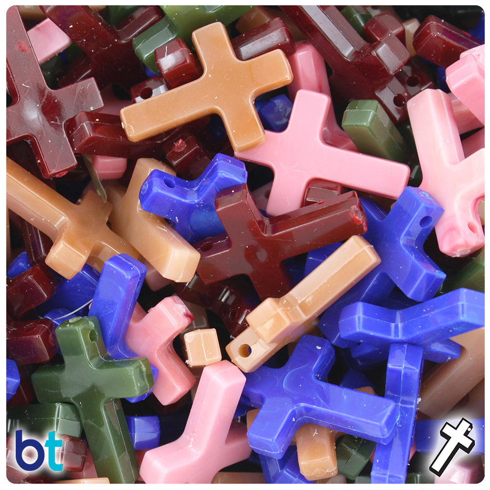 Semi Precious Opaque Mix 26mm Fashion Cross Plastic Pendant Beads (40pcs)