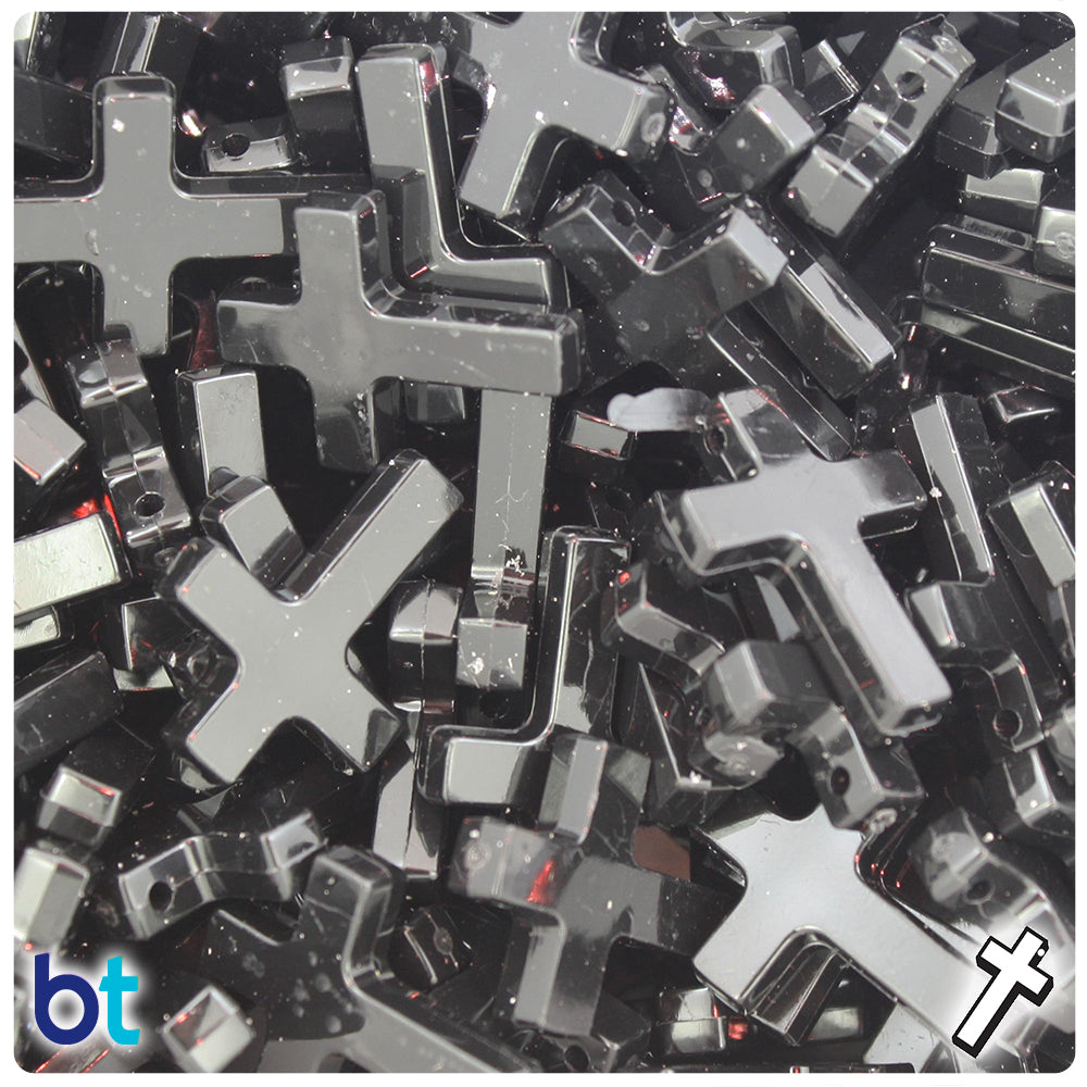 Black Opaque 26mm Fashion Cross Plastic Pendant Beads (40pcs)