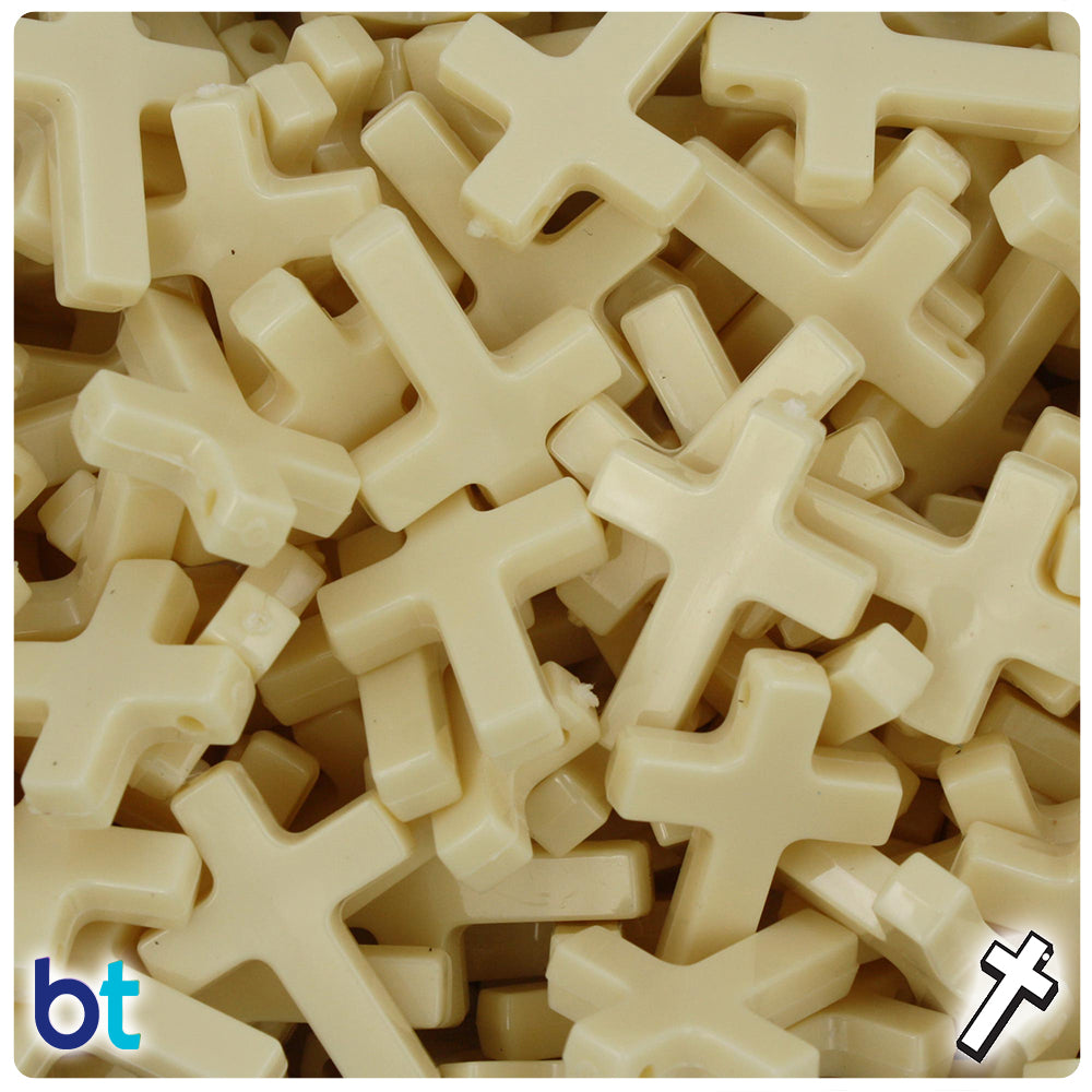 Ivory Opaque 26mm Fashion Cross Plastic Pendant Beads (40pcs)