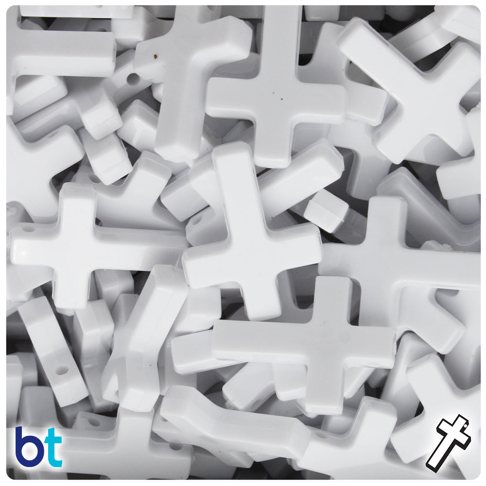 Bright White Opaque 26mm Fashion Cross Plastic Pendant Beads (40pcs)
