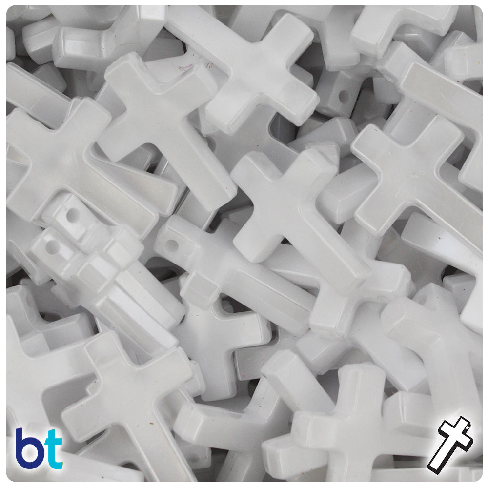 White Pearl 26mm Fashion Cross Plastic Pendant Beads (40pcs)