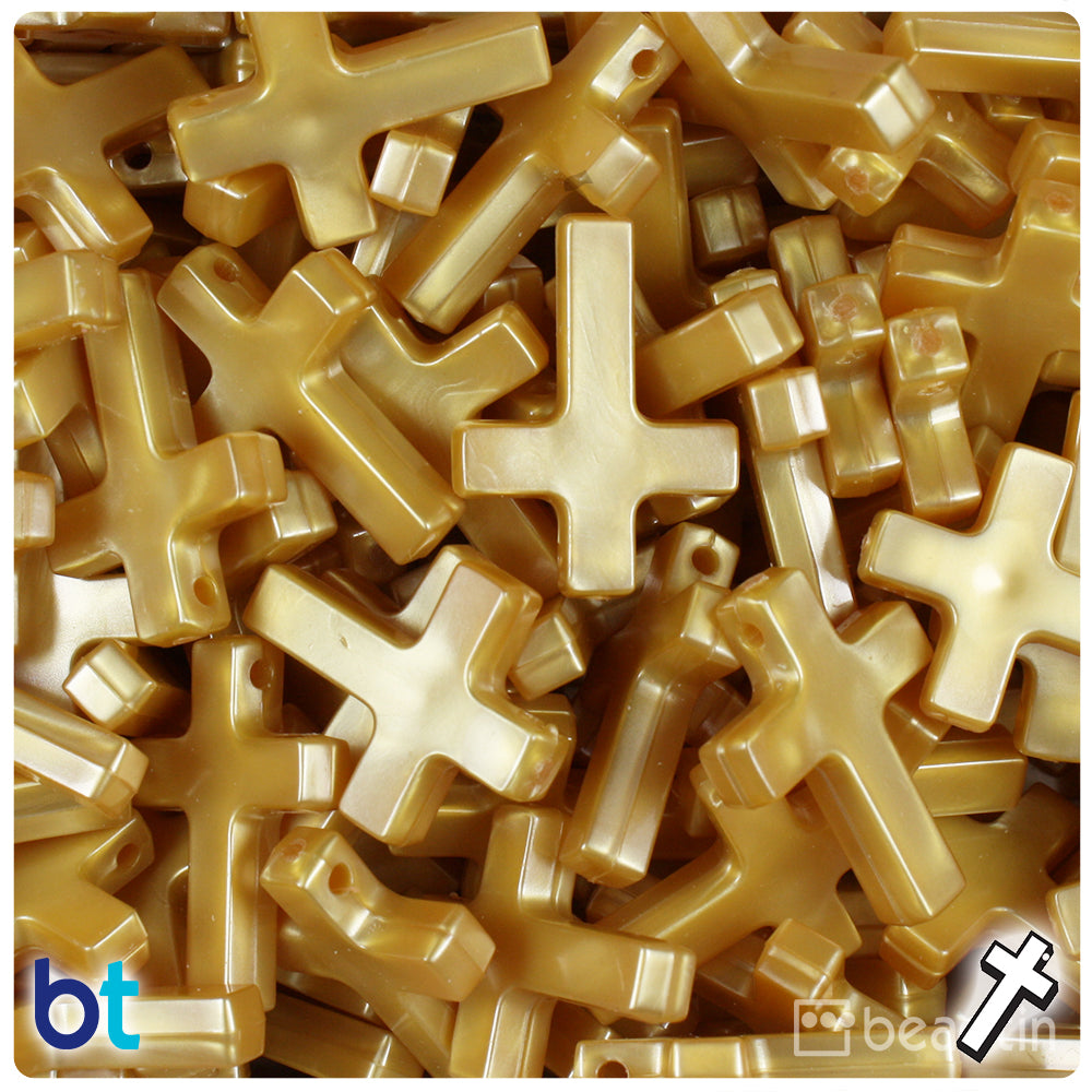 Gold Pearl 26mm Fashion Cross Plastic Pendant Beads (40pcs)
