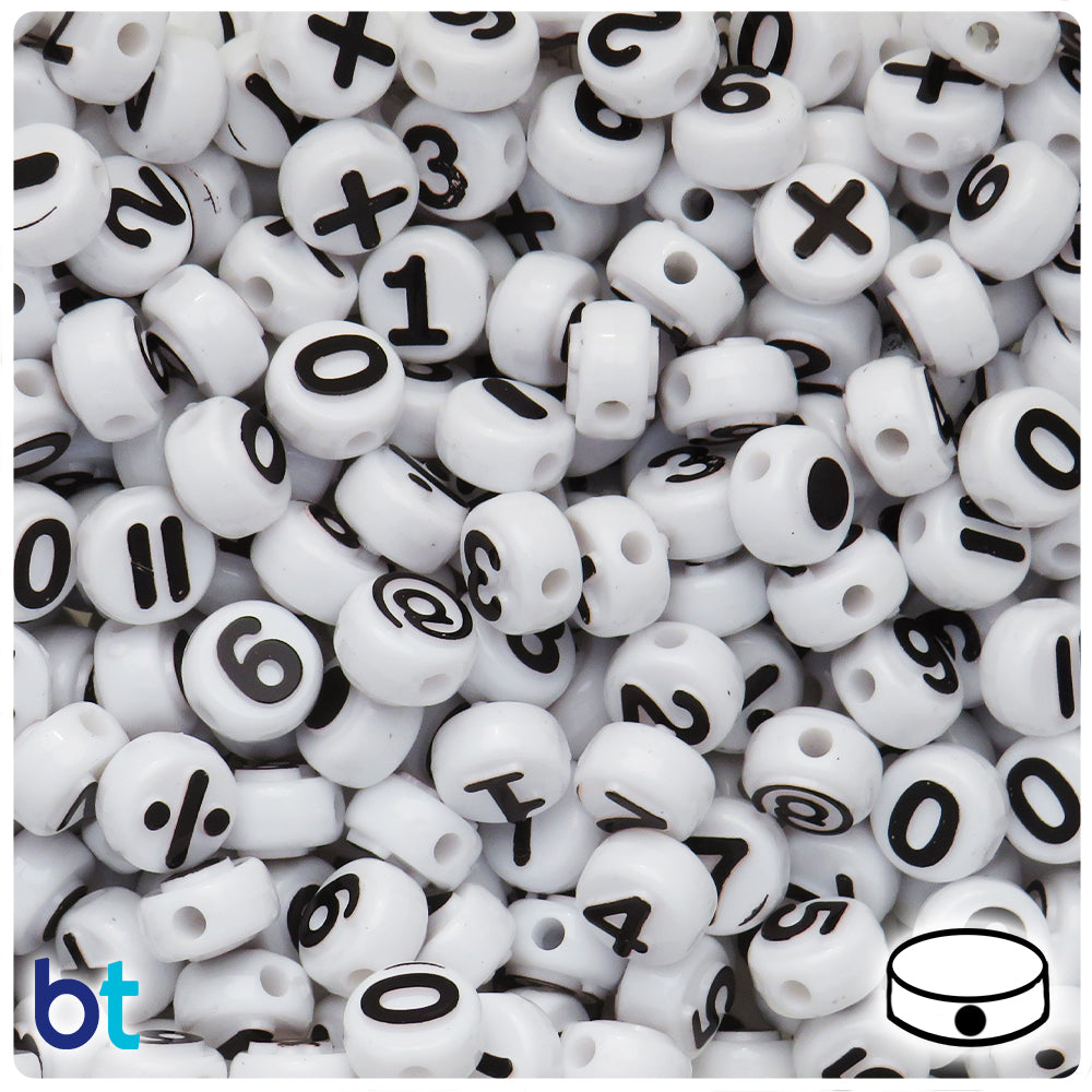 The Beadery White Opaque 10mm Coin Alpha Beads - Black Number Mix (144pcs)