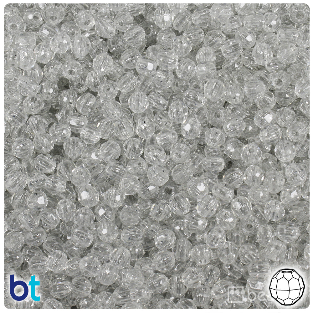 Silver Sparkle 4mm Faceted Round Plastic Beads (1350pcs)