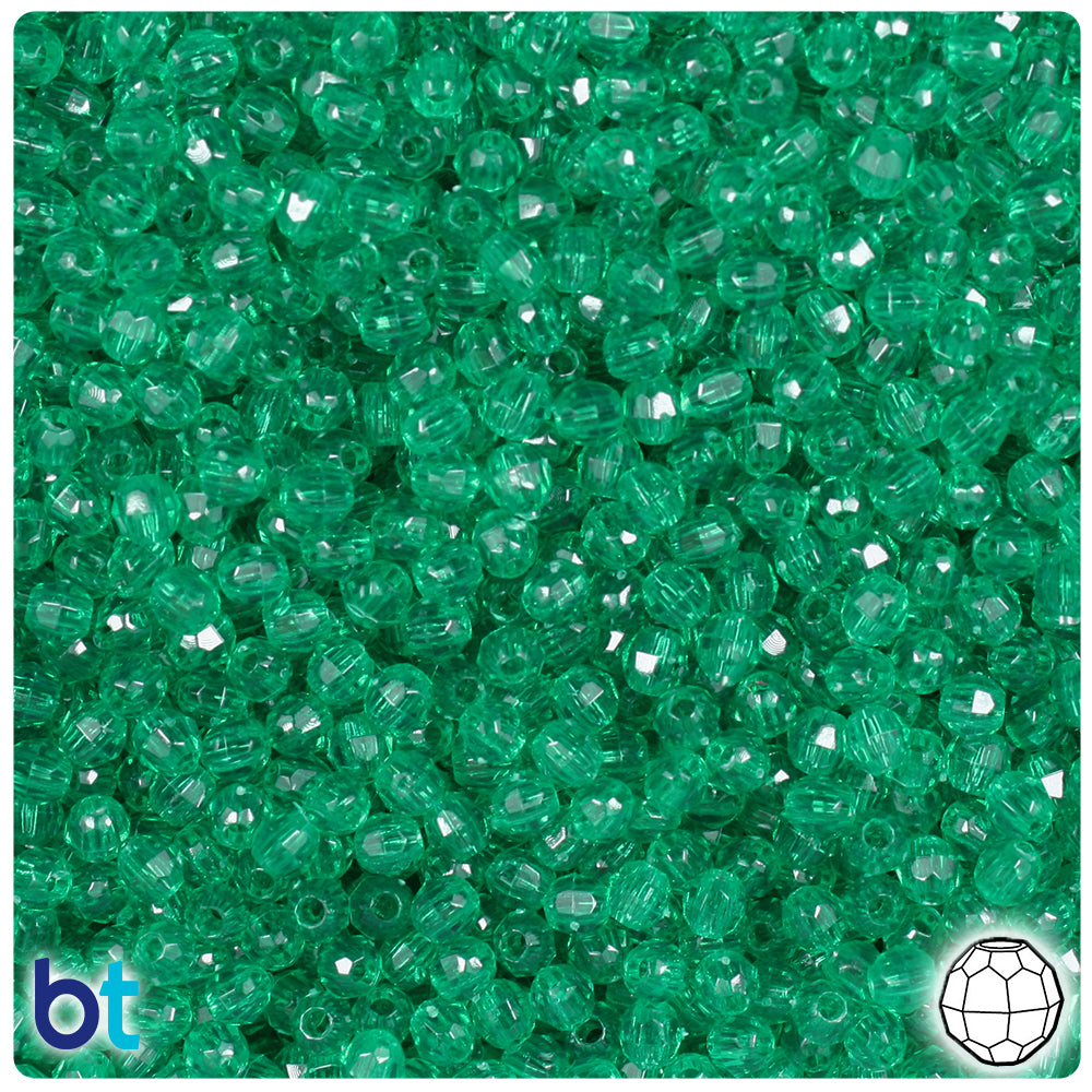 Emerald Transparent 4mm Faceted Round Plastic Beads (1350pcs)