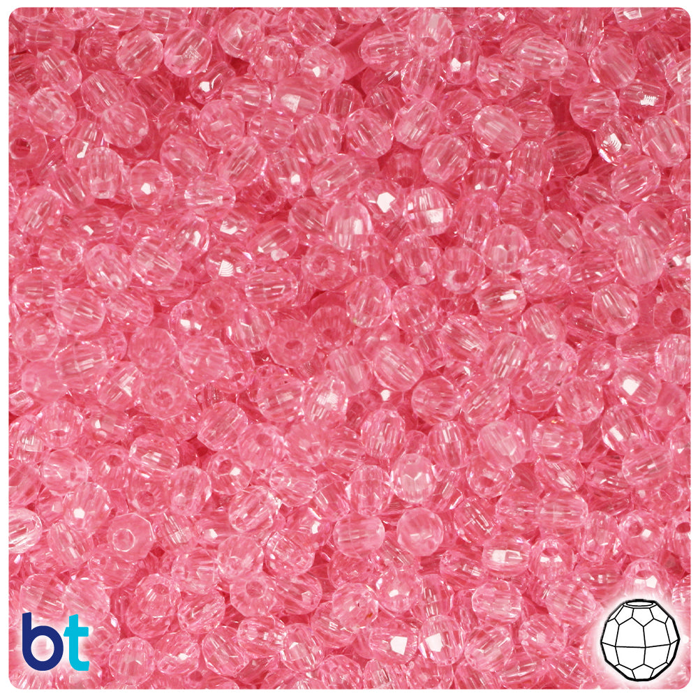 Pink Transparent 4mm Faceted Round Plastic Beads (1350pcs)