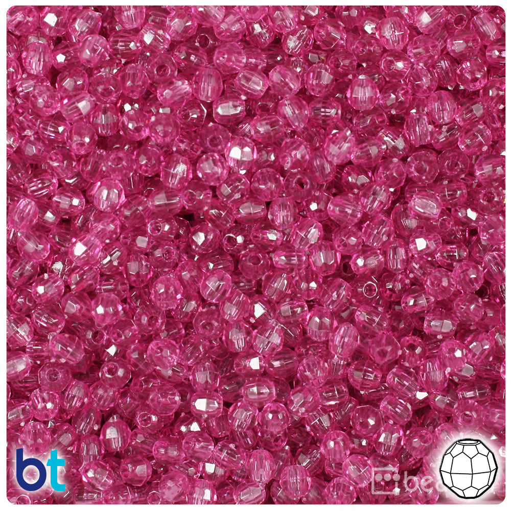 Fuchsia Transparent 4mm Faceted Round Plastic Beads (1350pcs)